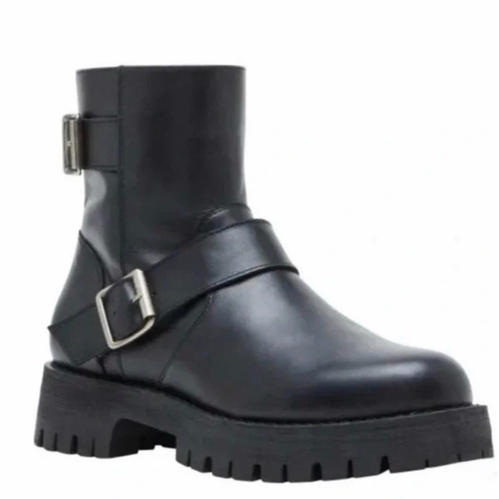 Steve Madden Black Moto Boots with Buckle Detail
